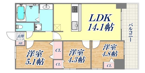 レジディア三宮東の物件間取画像